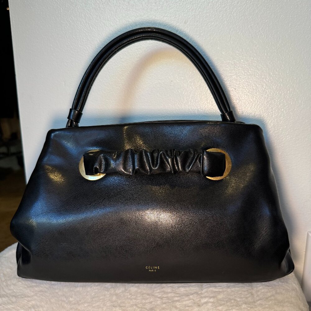 Celine (Phoebe Philo Runway 2018) Black Leather Handbag w/ Eyelets, GHW, & Brown
